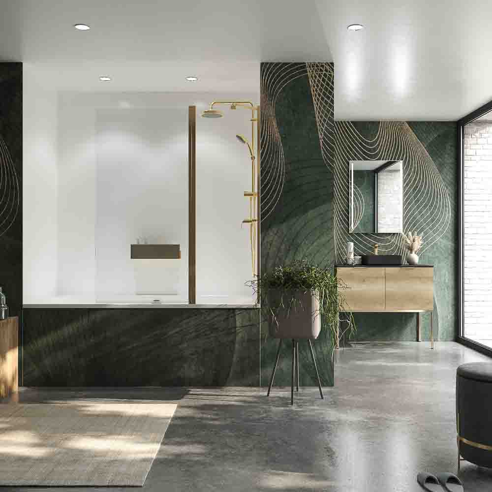 Mampara de bañera OPEN 1 fijo - 1 hoja abatible 125 cm ORO BRILLO - Imagen 5