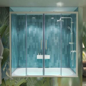 Mampara de bañera FLARE frontal 2 fijos - 2 puertas correderas BLANCO MATE