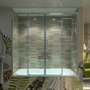 Mampara de bañera FLARE frontal 2 fijos - 2 puertas correderas CROMO BRILLO