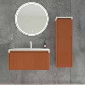 Mueble de baño BINARIO suspendido 1 cajón acabado PARDO ANARANJADO