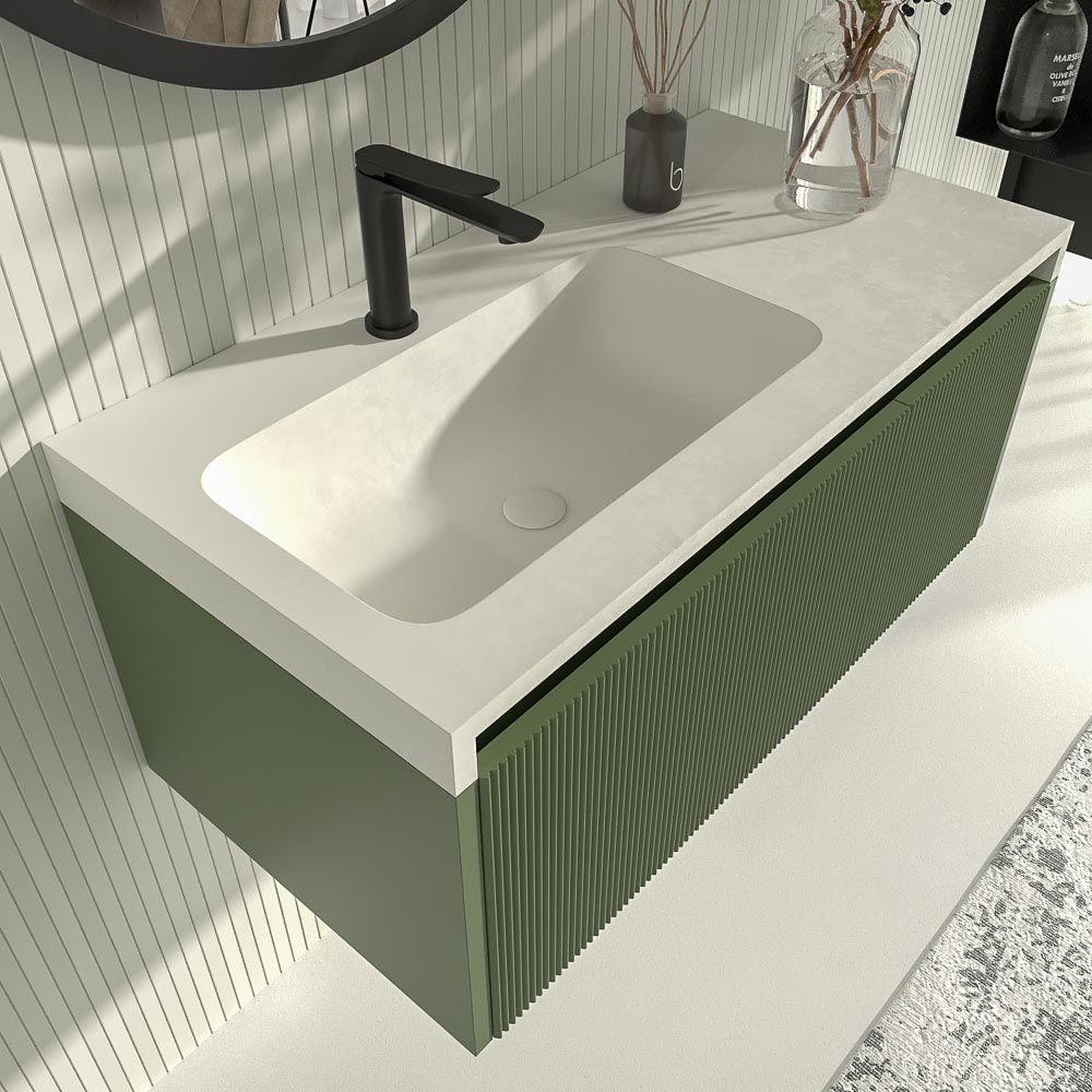 Mueble de baño BINARIO suspendido 2 cajones acabado VERDE RESEDA - Imagen 2