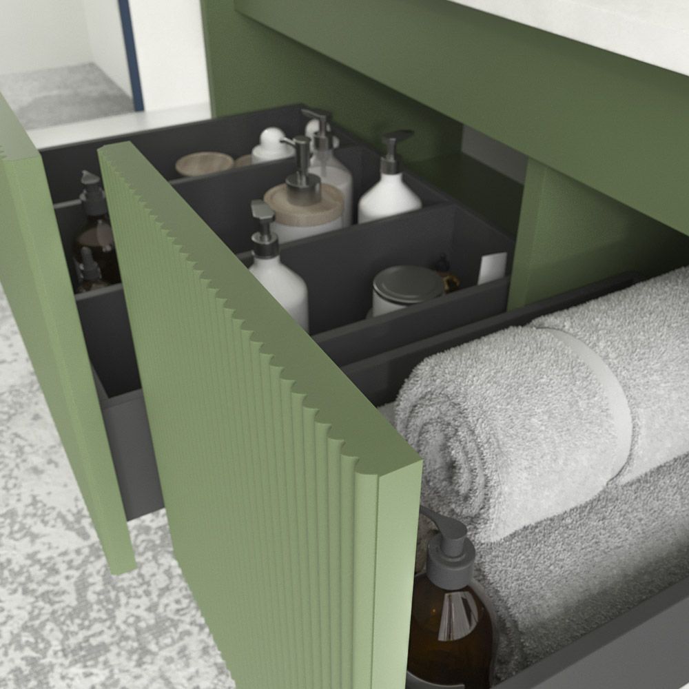 Mueble de baño BINARIO suspendido 2 cajones acabado VERDE RESEDA - Imagen 5