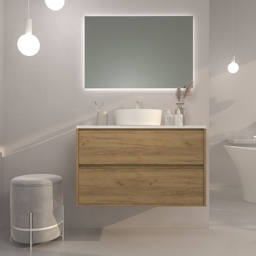 Mueble de baño suspendido 2 cajones CARMEN con tapa lavabo SOLID SURFACE Osiris