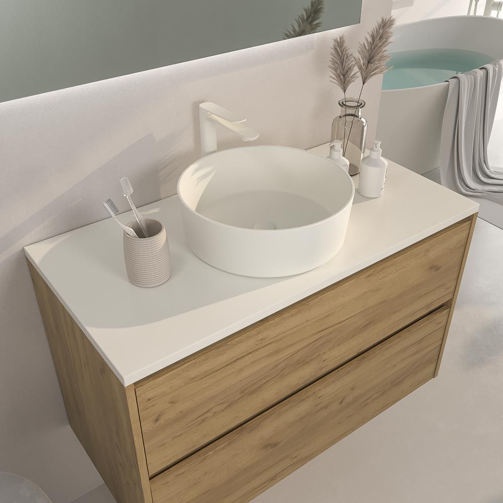 Mueble de baño suspendido 2 cajones CARMEN con tapa lavabo SOLID SURFACE Osiris - Imagen 4