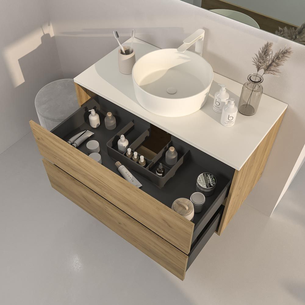 Mueble de baño suspendido 2 cajones CARMEN con tapa lavabo SOLID SURFACE Osiris - Imagen 2