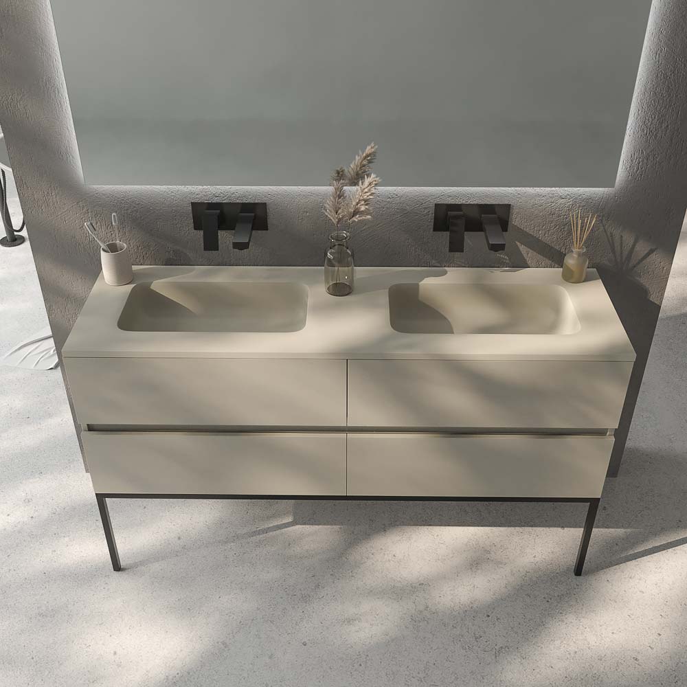 Mueble de baño DUNE con patas 4 cajones con encimera SOLID SURFACE 2 senos - Imagen 6