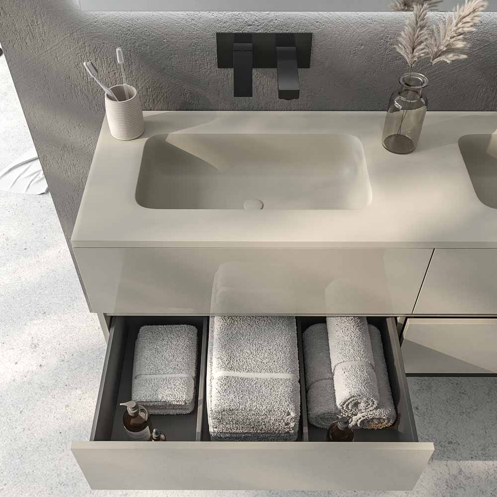 Mueble de baño DUNE con patas 4 cajones con encimera SOLID SURFACE 2 senos - Imagen 7