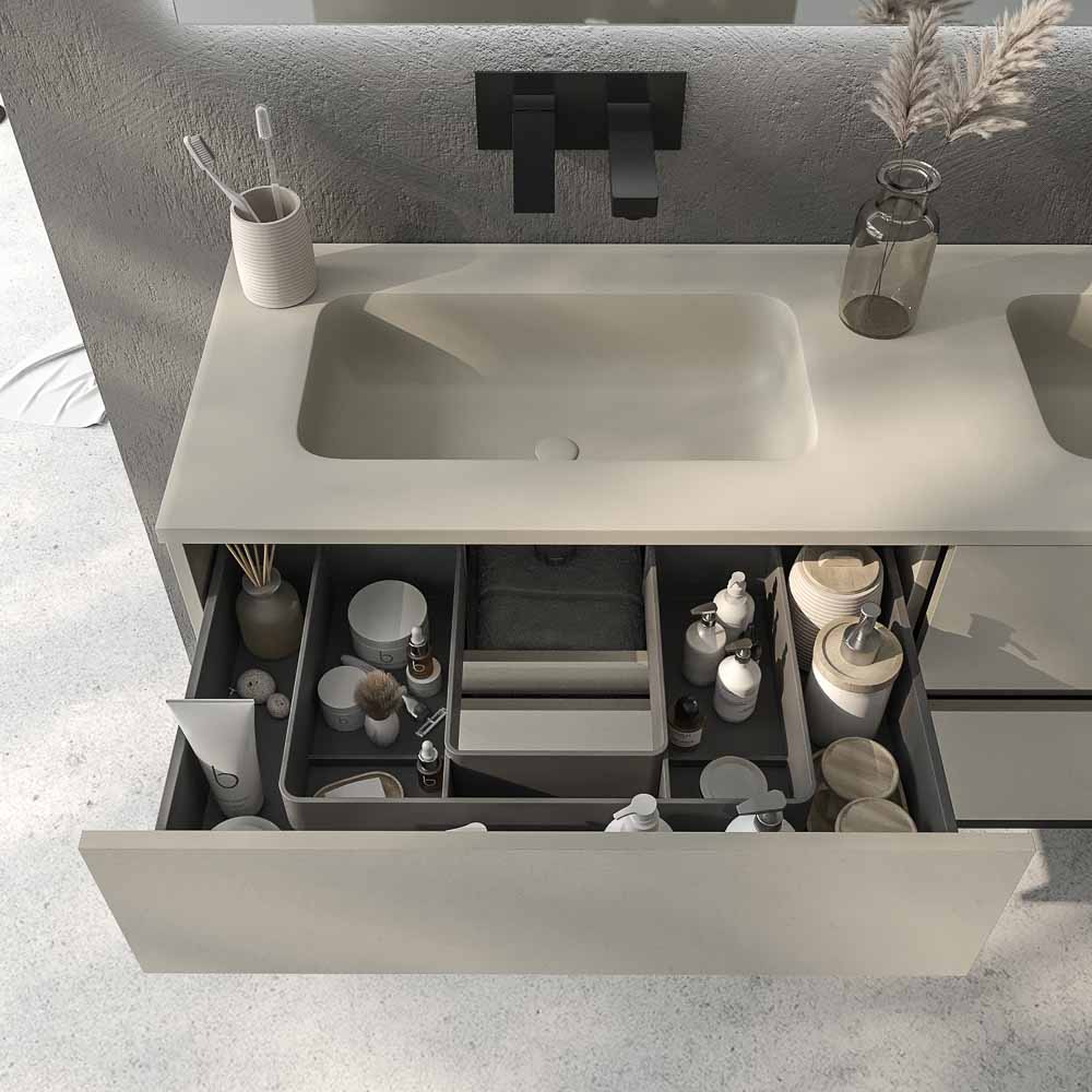 Mueble de baño DUNE con patas 4 cajones con encimera SOLID SURFACE 2 senos - Imagen 8