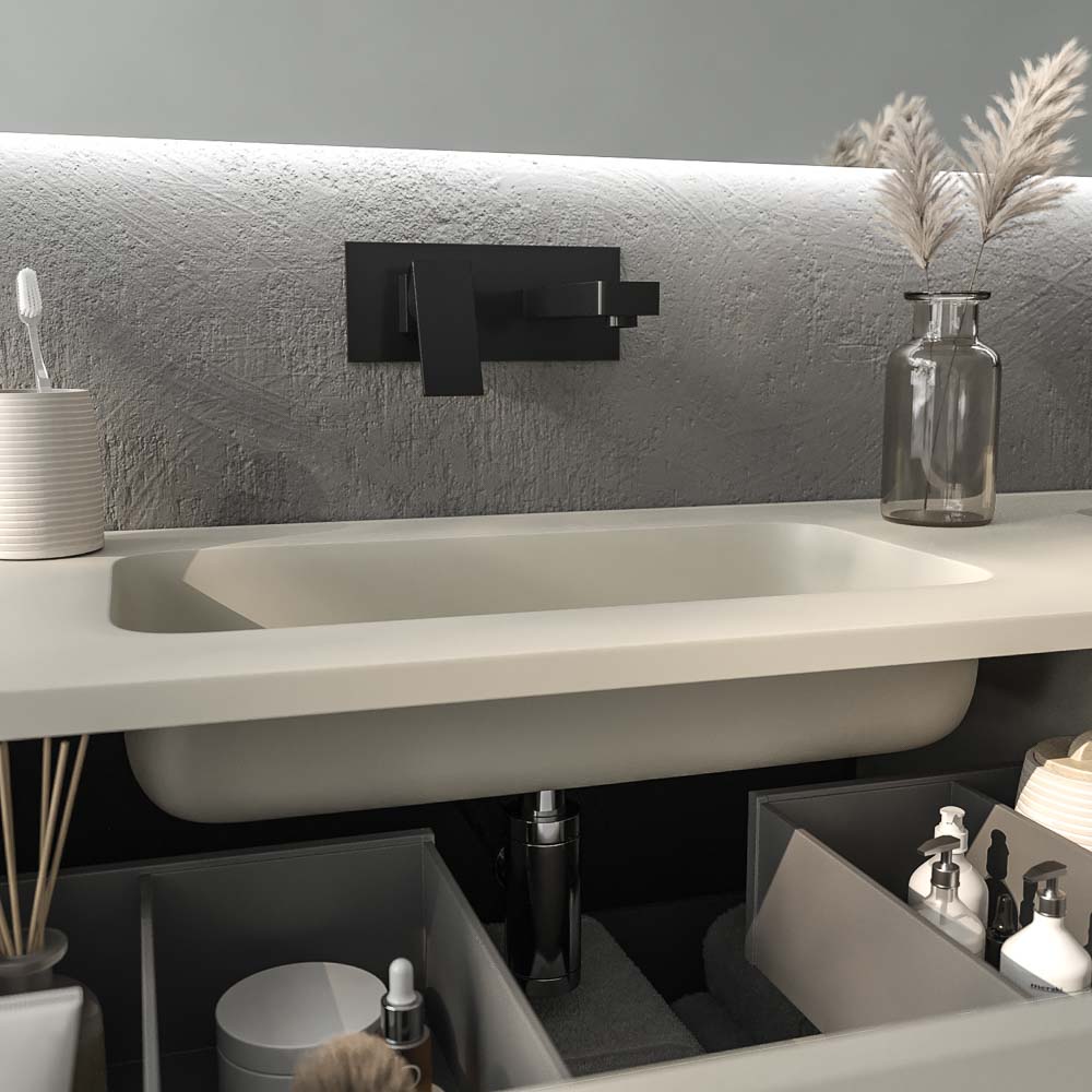 Mueble de baño DUNE con patas 4 cajones con encimera SOLID SURFACE 2 senos - Imagen 9