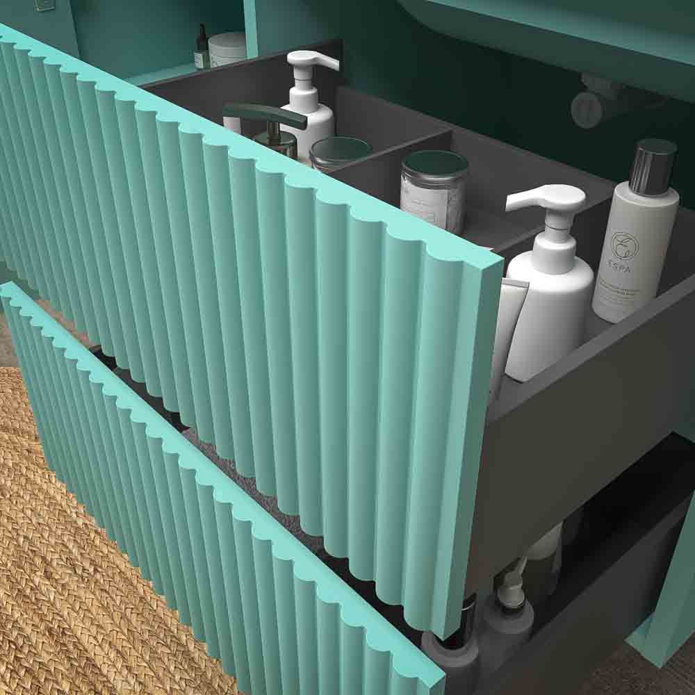 Mueble de baño suspendido 2 cajones / 1 puerta MILIA con lavabo Solid Surface VERDE LUMINOSO - Imagen 9