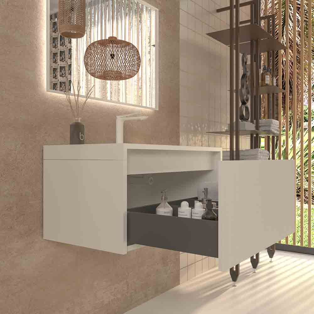 Mueble de baño BINARIO suspendido 1 cajón acabado BLANCO - Imagen 3