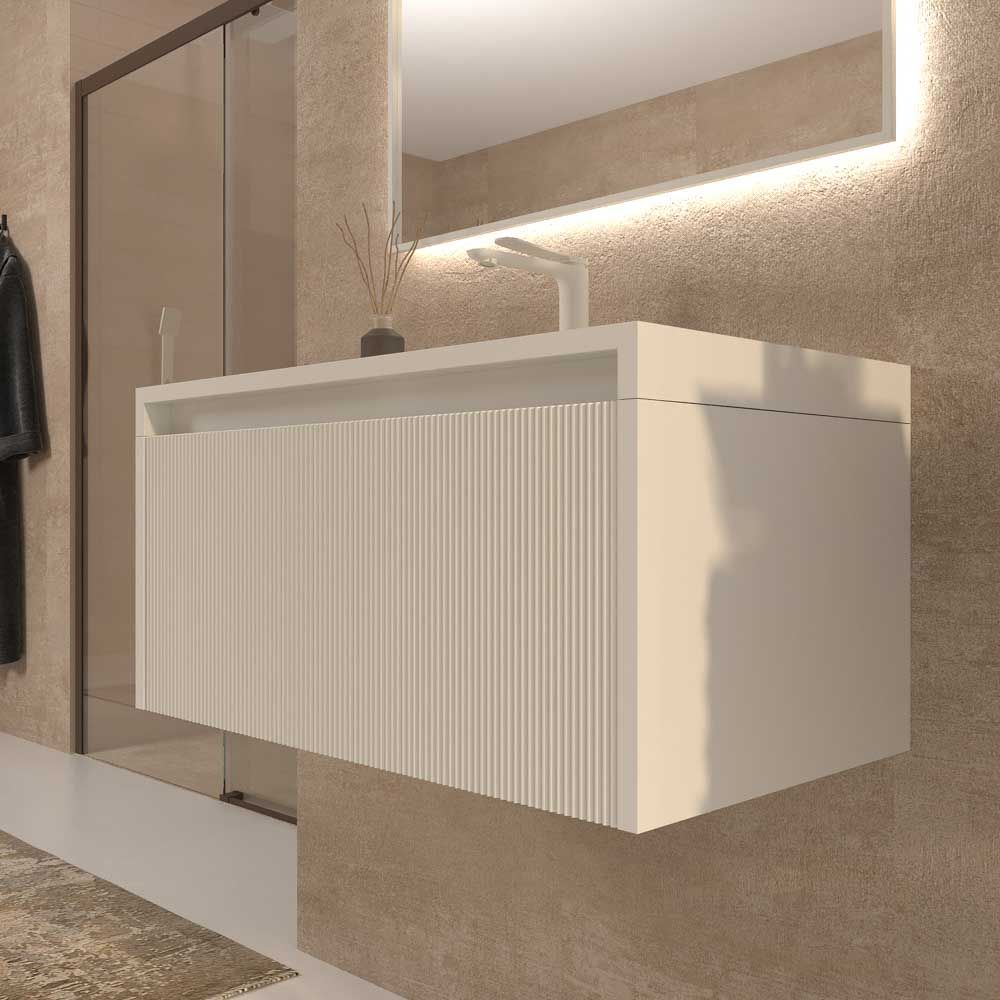 Mueble de baño BINARIO suspendido 1 cajón acabado BLANCO - Imagen 7