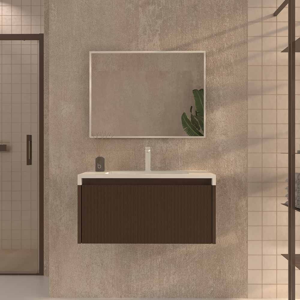 Mueble de baño BINARIO suspendido 1 cajón acabado MARRON