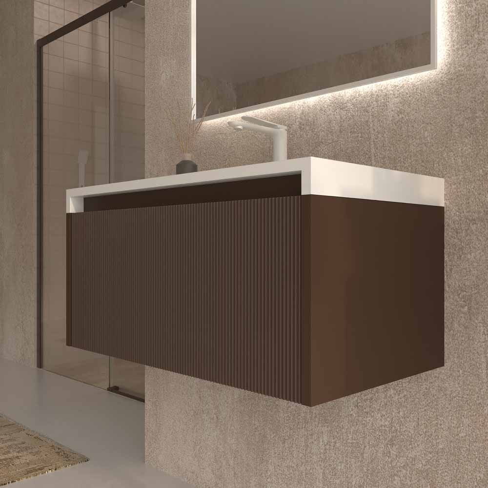 Mueble de baño BINARIO suspendido 1 cajón acabado MARRON - Imagen 5