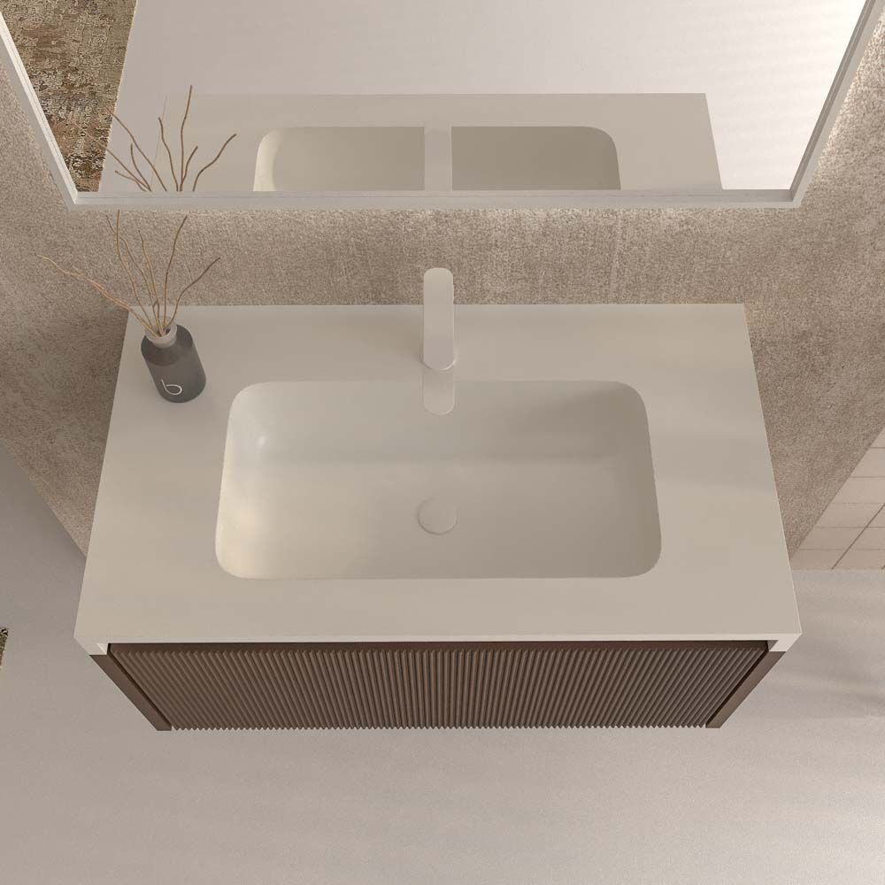 Mueble de baño BINARIO suspendido 1 cajón acabado MARRON - Imagen 4