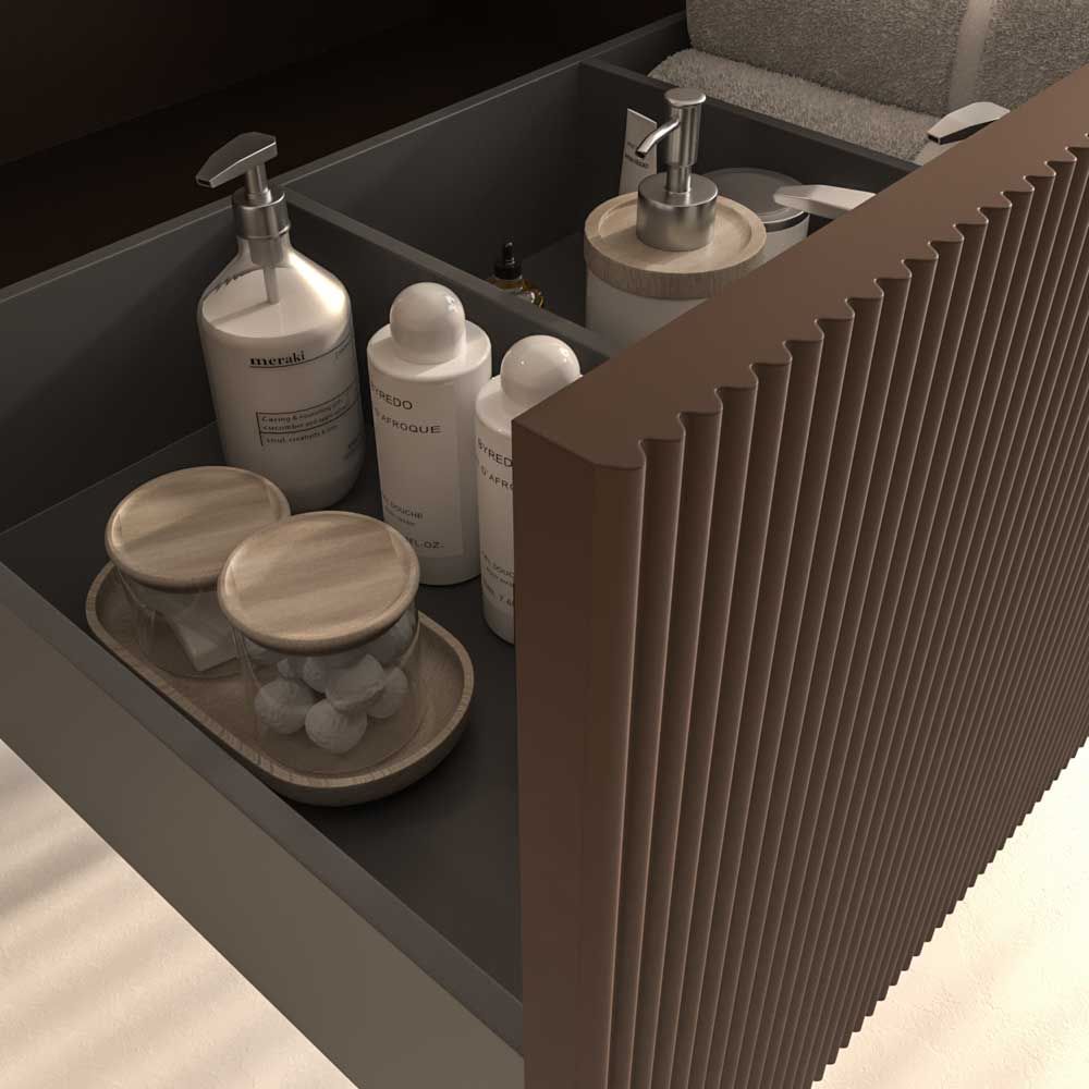 Mueble de baño BINARIO suspendido 1 cajón acabado MARRON - Imagen 2