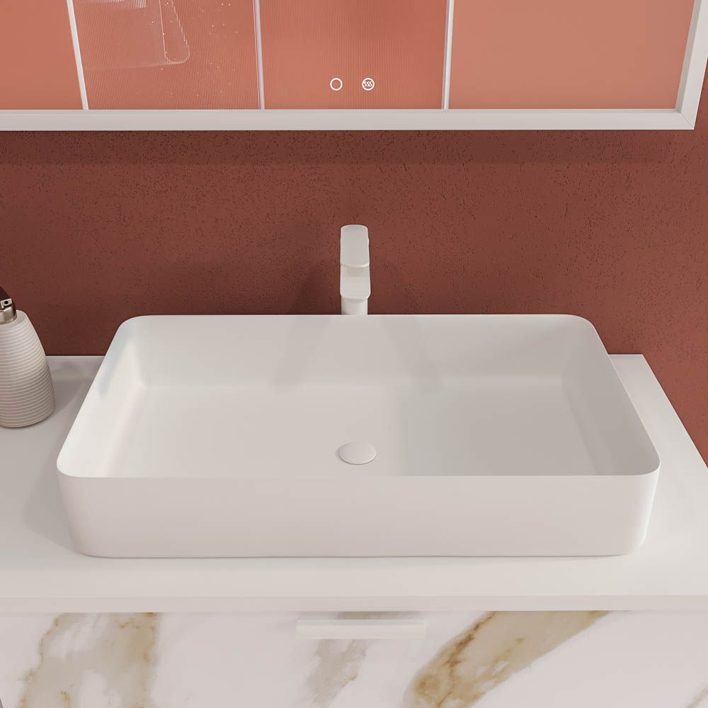 Mueble de baño GRATE con patas 2 cajones acabado mármol CALACATTA GOLD con tapa y lavabo SOLID SURFACE Fogo - Imagen 7