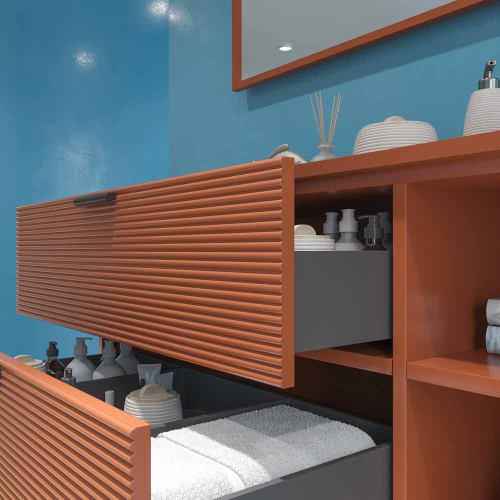 Mueble de baño HOLE con patas 2 cajones/1 hueco acabado COBRE PARDO con tapa y lavabo FOGO Solid Surface - Imagen 2