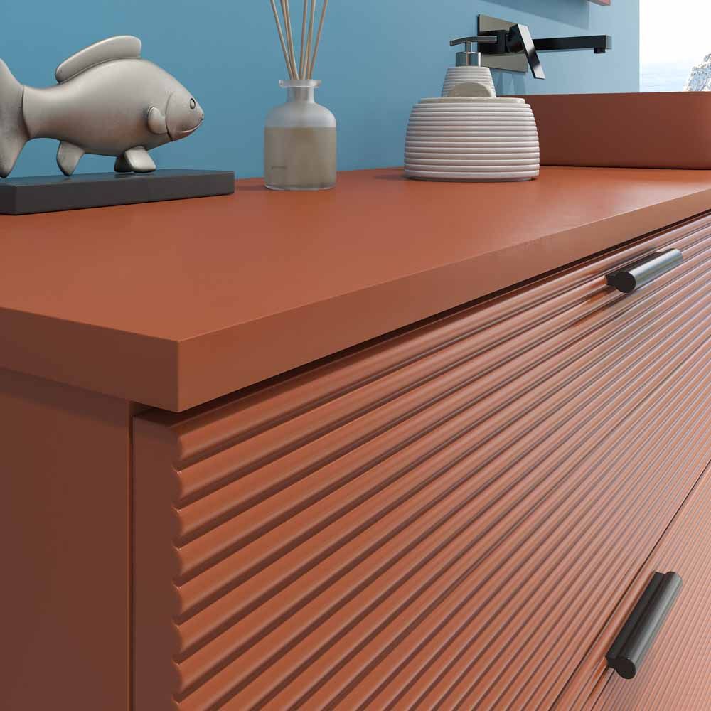 Mueble de baño HOLE con patas 2 cajones/1 hueco acabado COBRE PARDO con tapa y lavabo FOGO Solid Surface - Imagen 10