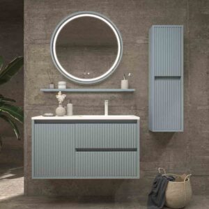 Mueble de baño suspendido 2 cajones / 1 puerta MILIA con lavabo Solid Surface  GRIS PERLA