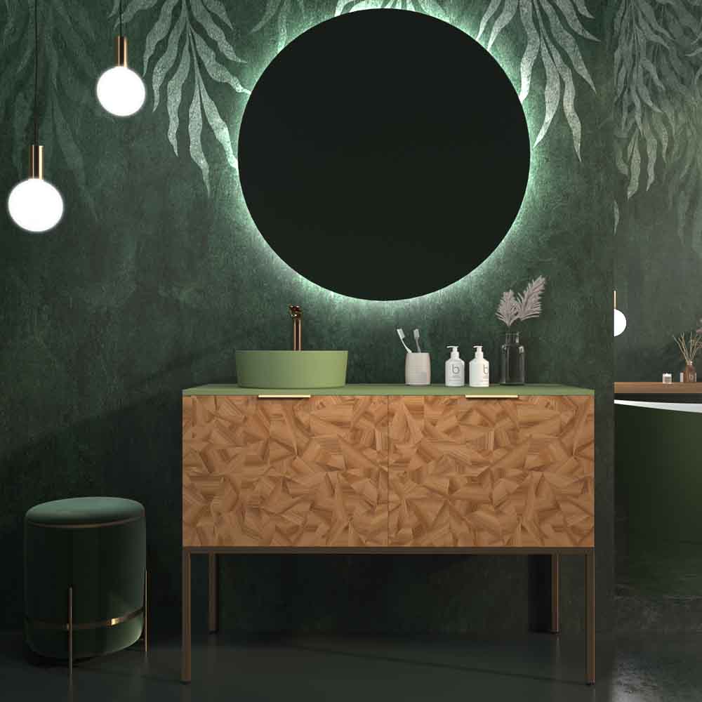 Mueble de baño OPERA con patas 2 puertas con encimera SOLID SURFACE 1 seno RAIZ OLMO