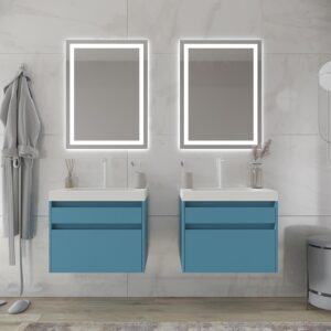 Mueble de baño suspendido 2 cajones PETRA con lavabo resina acabado BLANCO