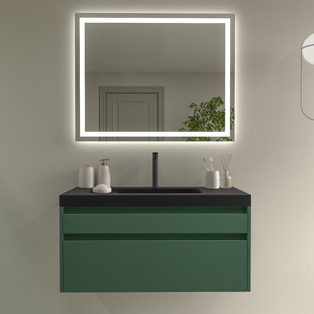 Mueble de baño suspendido 2 cajones PETRA con lavabo resina acabado NEGRO mate