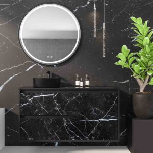 Mueble de baño suspendido 2 cajones/ 2 puertas UNICO con lavabo OSIRIS Solid Surface efecto mármol NEGRO MARQUINA