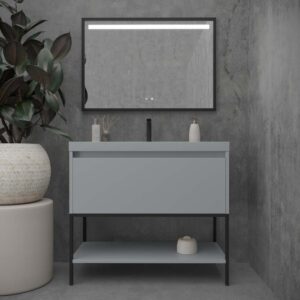 Mueble de baño ELEN con patas 1 cajón - 1 balda inferior GRIS CEMENTO / NEGRO