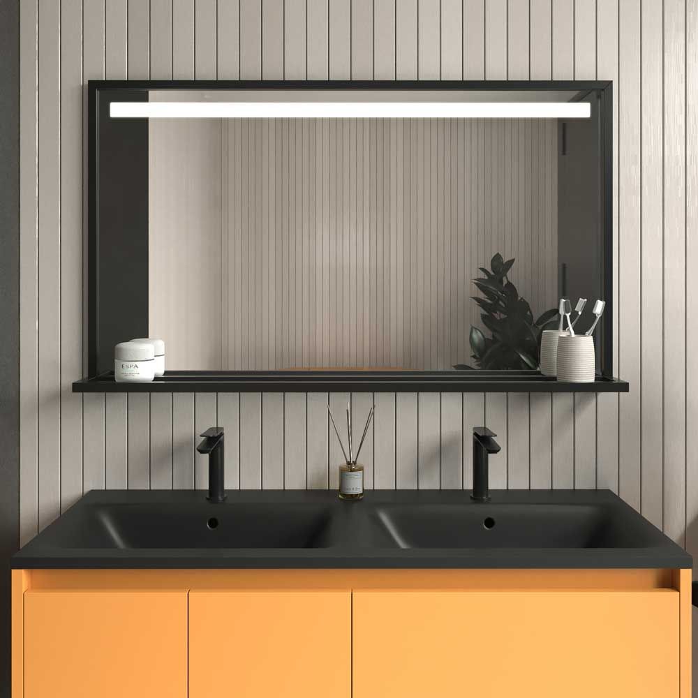 Mueble de baño con patas 2 cajones - 2 puertas SMILE con lavabo Solid Surface 2 senos AMARILLO AZAFRAN - Imagen 2