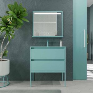 Mueble de baño con patas 2 cajones SMILE con lavabo Solid Surface AZUL TURQUESA