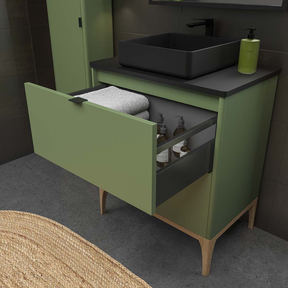 Mueble de baño VICENT con patas 2 cajones encimera Solid Surface con lavabo SATET - Imagen 6