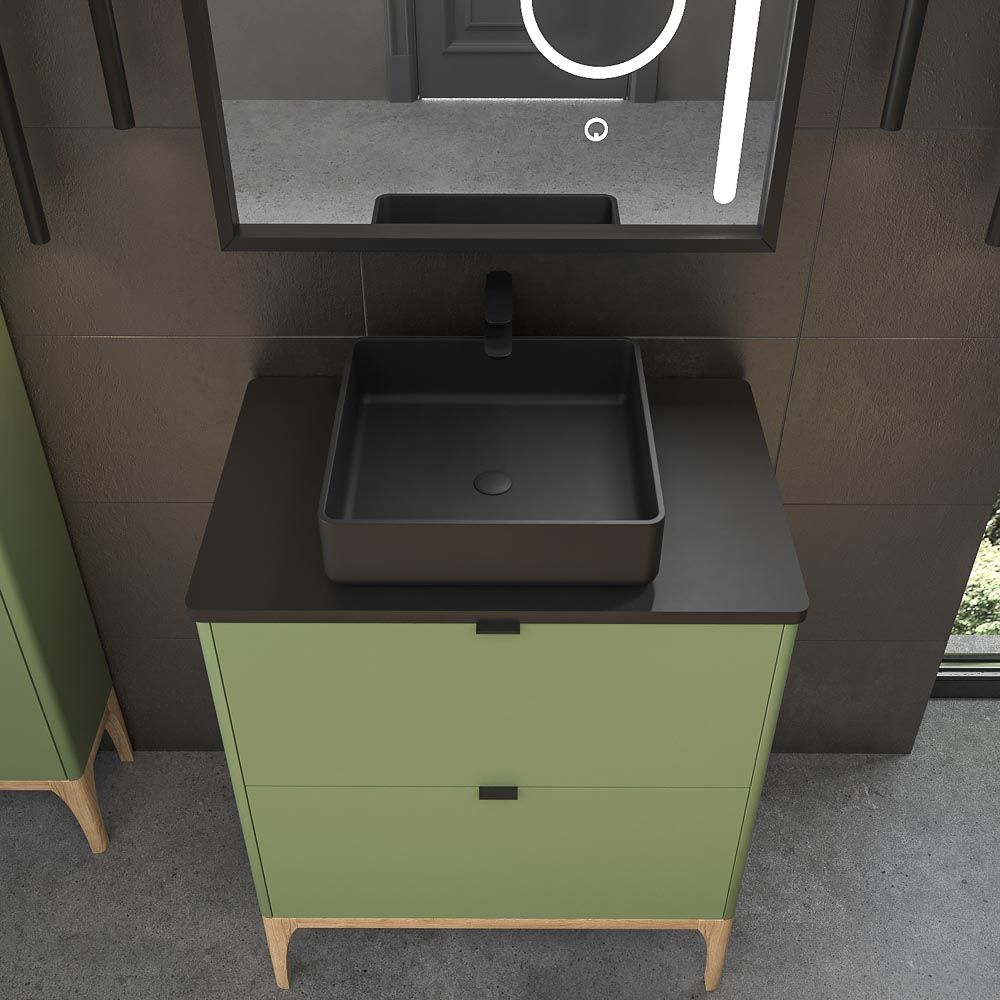 Mueble de baño VICENT con patas 2 cajones encimera Solid Surface con lavabo SATET - Imagen 4