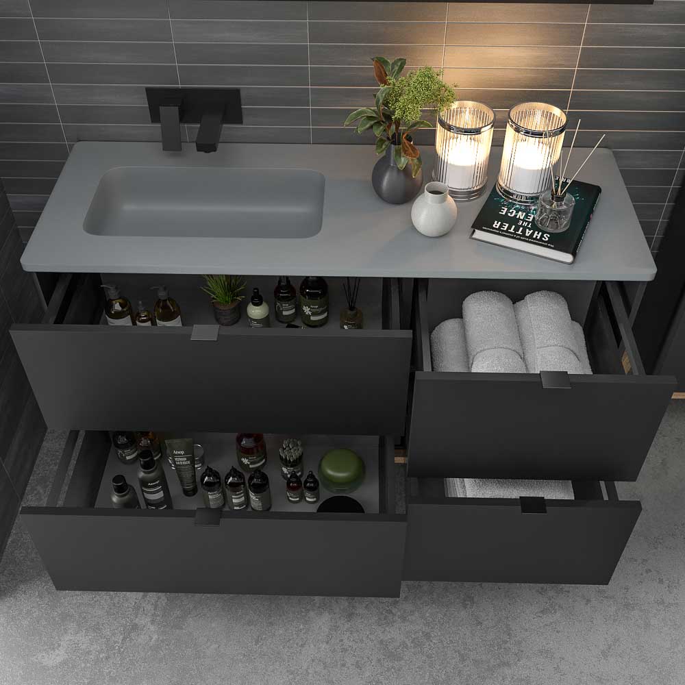 Mueble de baño VICENT con patas 4 cajones encimera Solid Surface 1 seno - Imagen 4