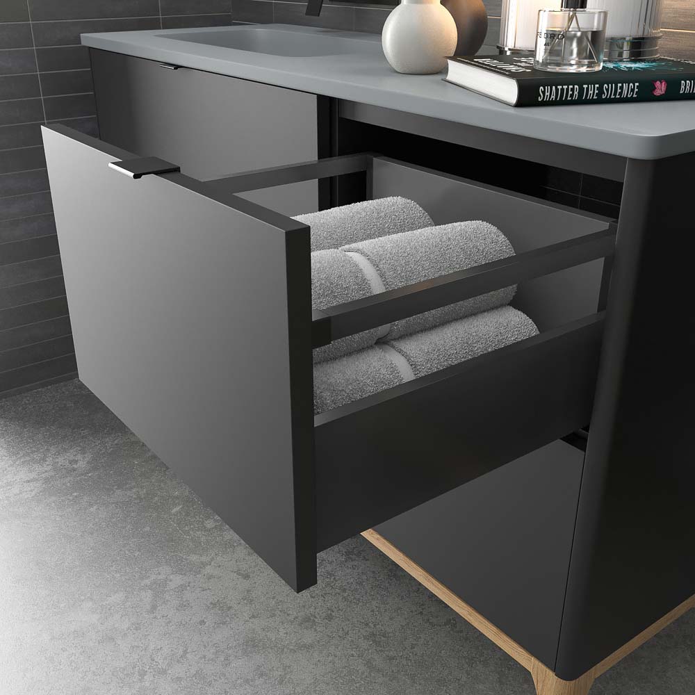 Mueble de baño VICENT con patas 4 cajones encimera Solid Surface 1 seno - Imagen 2