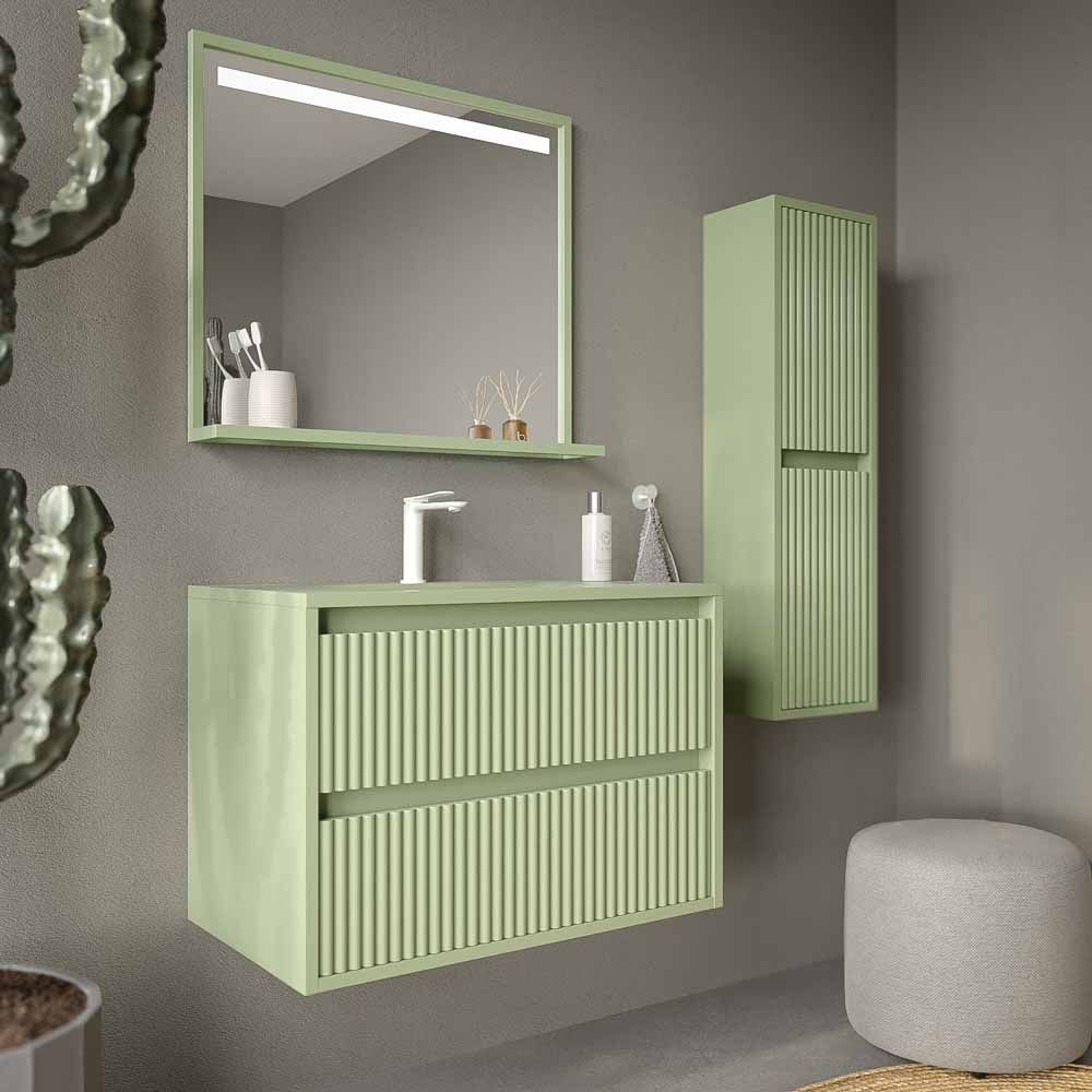 Mueble de baño suspendido 2 cajones MILIA con lavabo Solid Surface VERDE PALIDO - Imagen 9