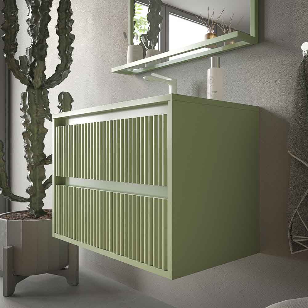 Mueble de baño suspendido 2 cajones MILIA con lavabo Solid Surface VERDE PALIDO - Imagen 8