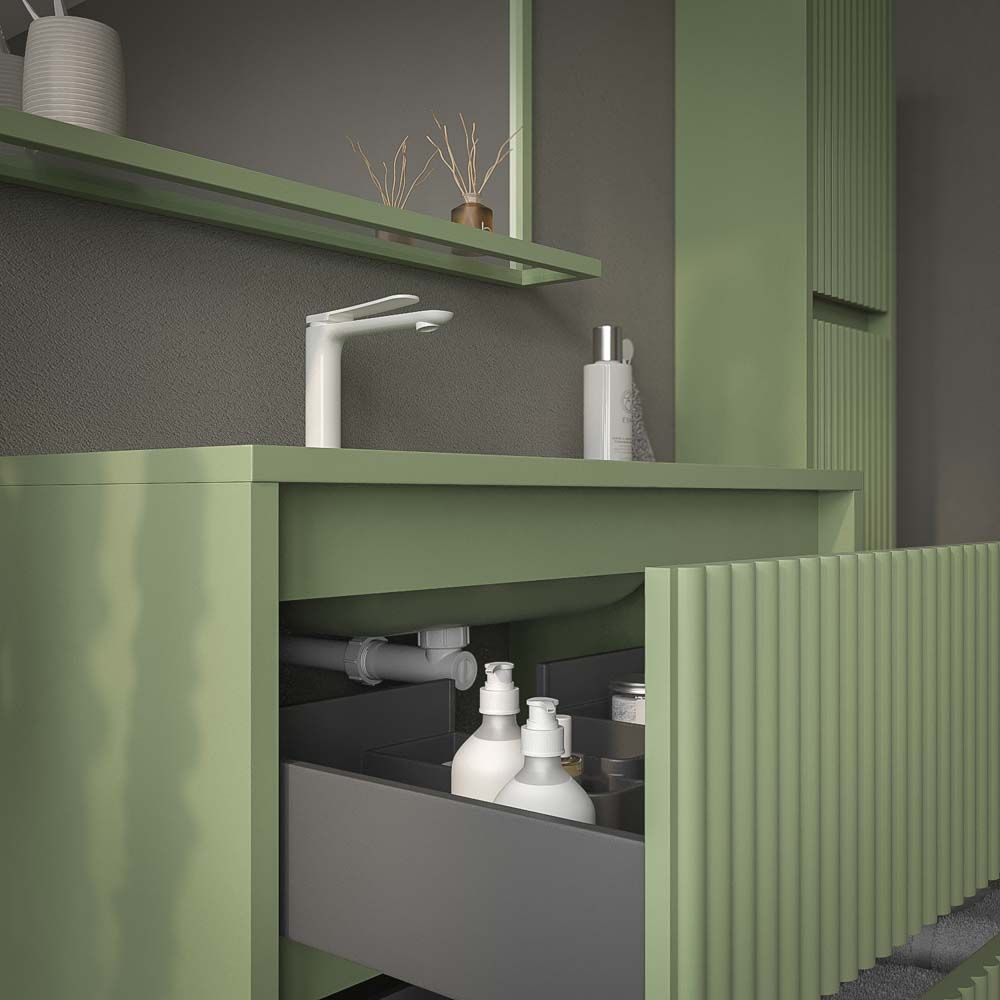 Mueble de baño suspendido 2 cajones MILIA con lavabo Solid Surface VERDE PALIDO - Imagen 4