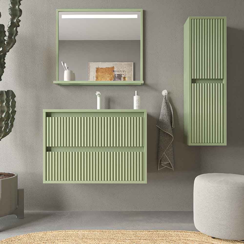 Mueble de baño suspendido 2 cajones MILIA con lavabo Solid Surface VERDE PALIDO