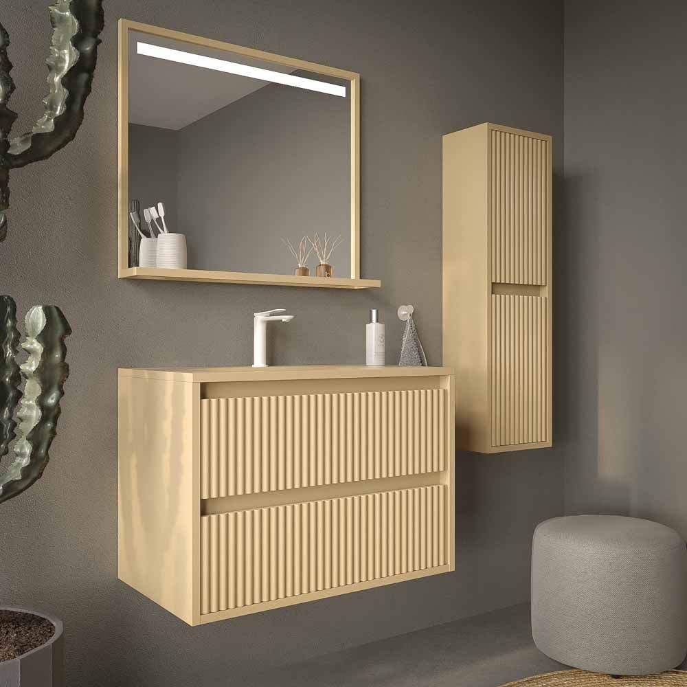 Mueble de baño suspendido 2 cajones MILIA con lavabo Solid Surface MARFIL - Imagen 6