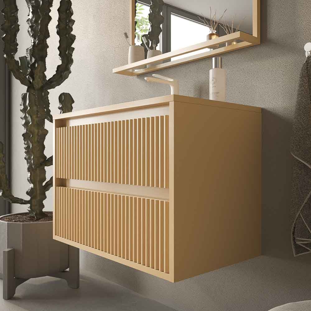 Mueble de baño suspendido 2 cajones MILIA con lavabo Solid Surface MARFIL - Imagen 4