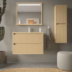 Mueble de baño suspendido 2 cajones MILIA con lavabo Solid Surface MARFIL