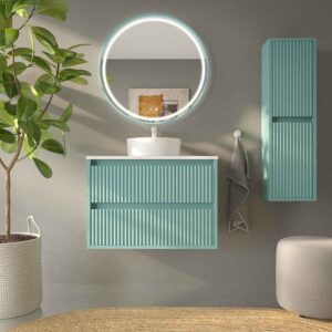 Mueble de baño suspendido 2 cajones MILIA  con lavabo Solid Surface VERDE LUMINOSO