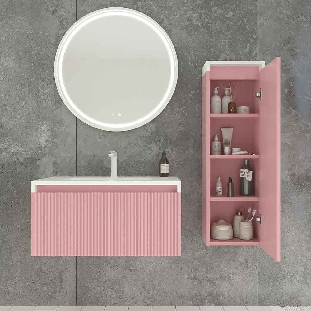 Mueble de baño BINARIO suspendido 1 cajón acabado ROSA PALO - Imagen 5