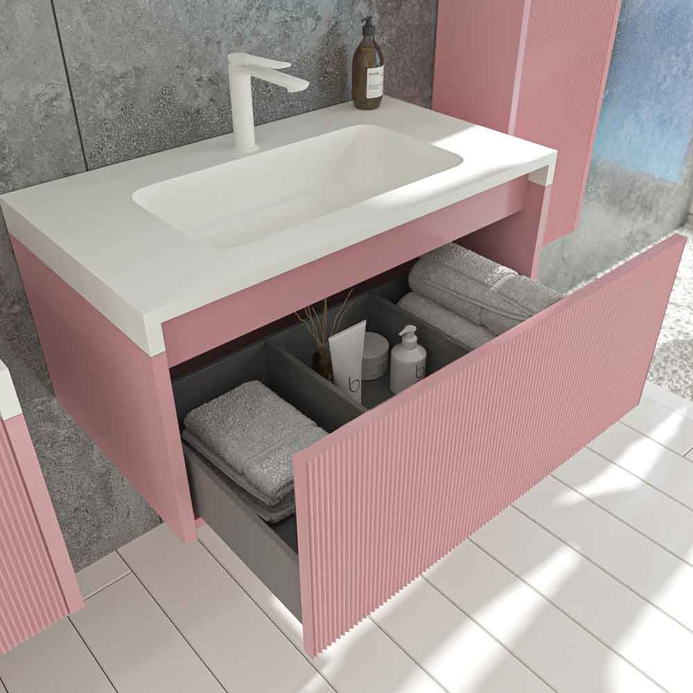 Mueble de baño BINARIO suspendido 1 cajón acabado ROSA PALO - Imagen 4