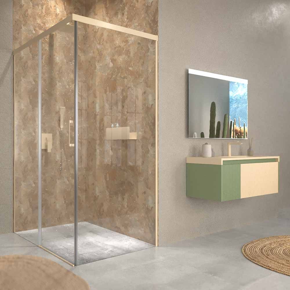 Mueble de baño BINARIO suspendido 2 cajones acabado VERDE RESEDA / CREMA - Imagen 8