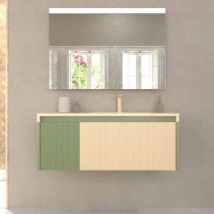 Mueble de baño BINARIO suspendido 2 cajones acabado VERDE RESEDA / CREMA