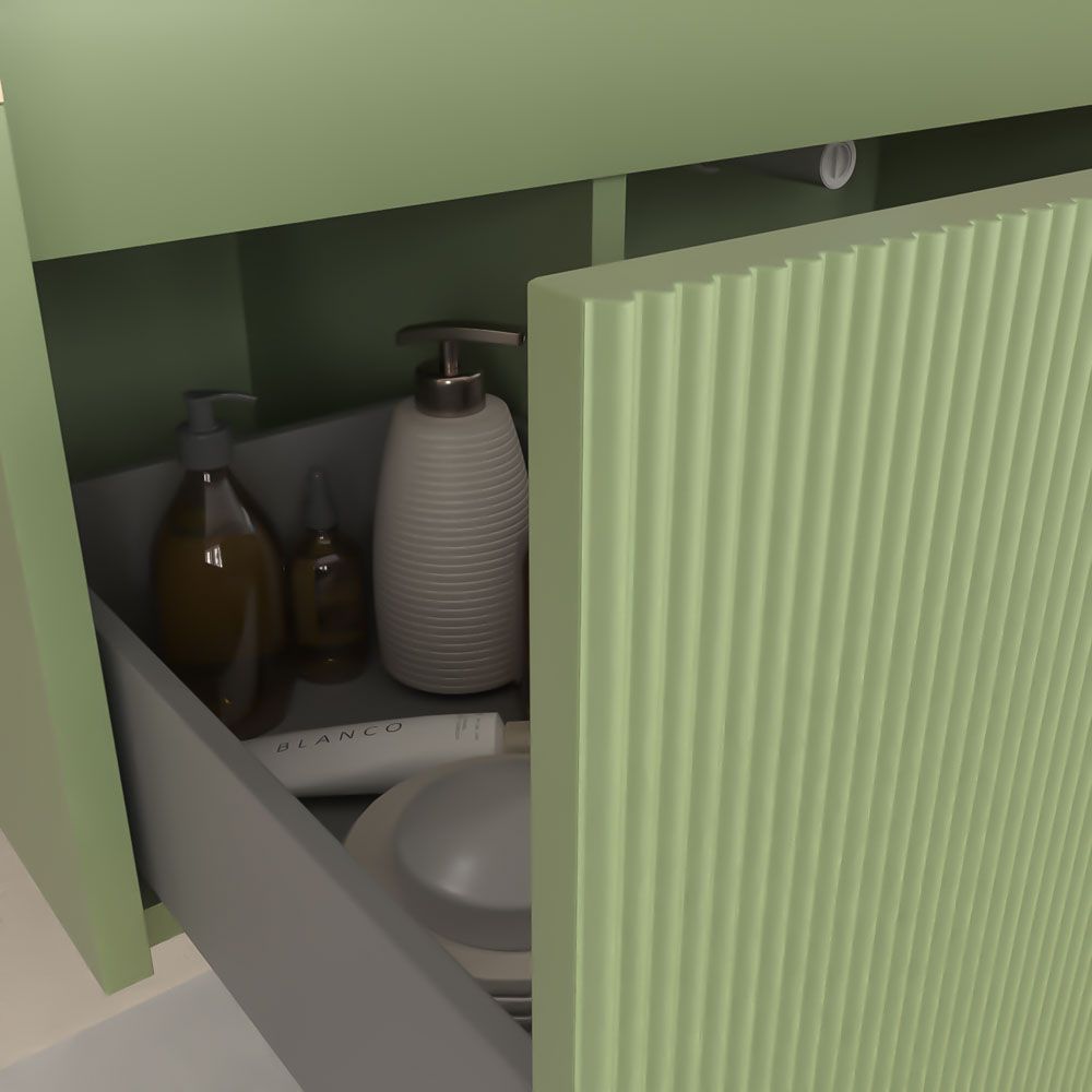 Mueble de baño BINARIO suspendido 2 cajones acabado VERDE RESEDA / CREMA - Imagen 4