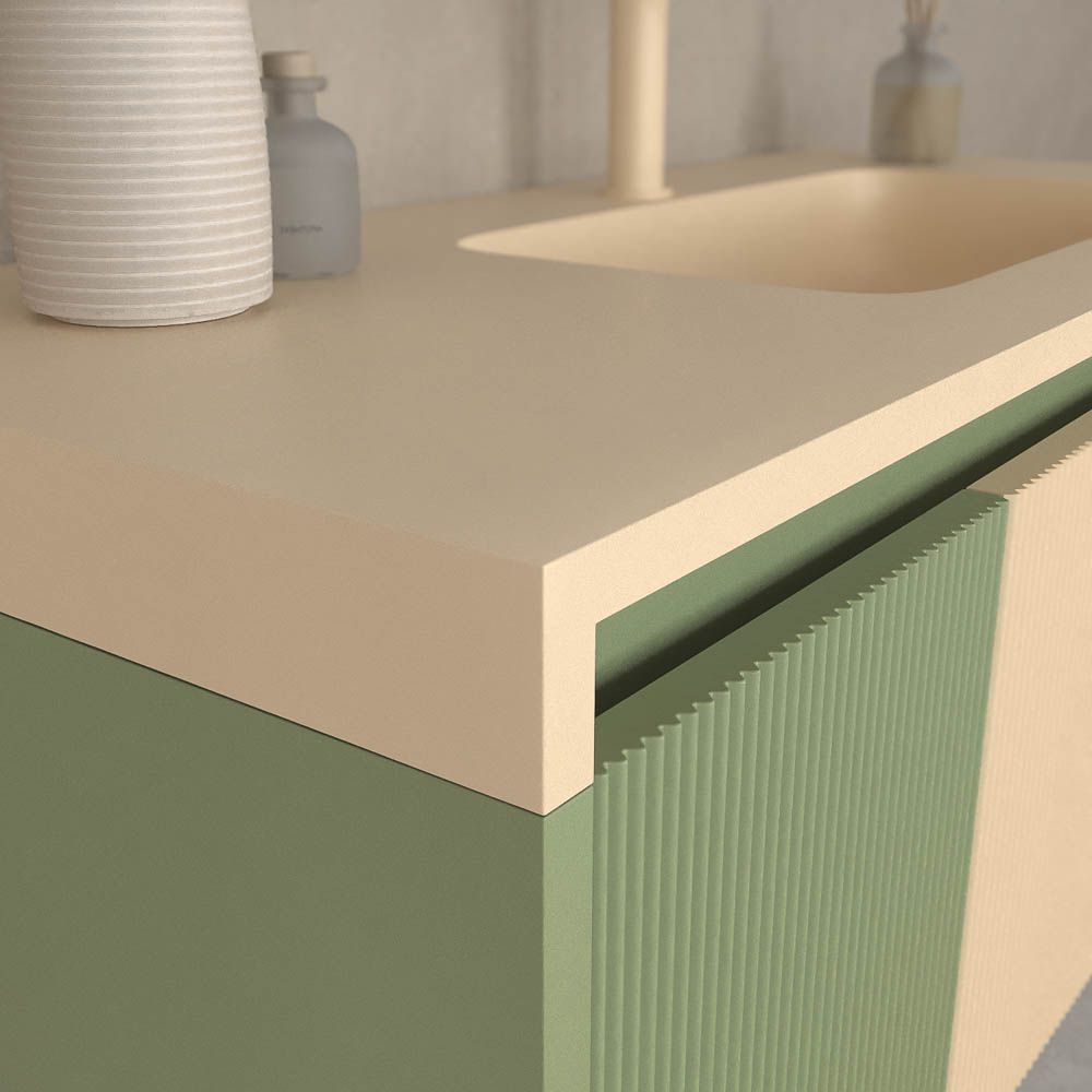 Mueble de baño BINARIO suspendido 2 cajones acabado VERDE RESEDA / CREMA - Imagen 3