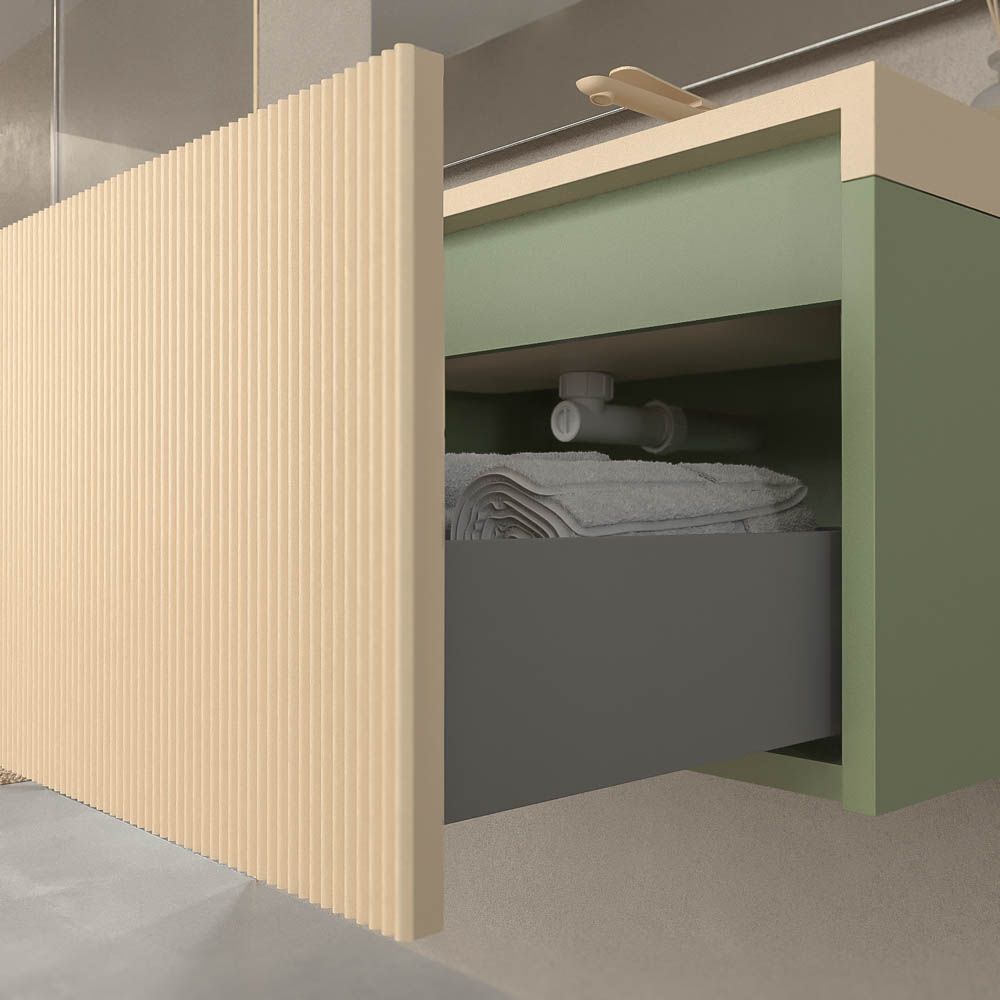 Mueble de baño BINARIO suspendido 2 cajones acabado VERDE RESEDA / CREMA - Imagen 2